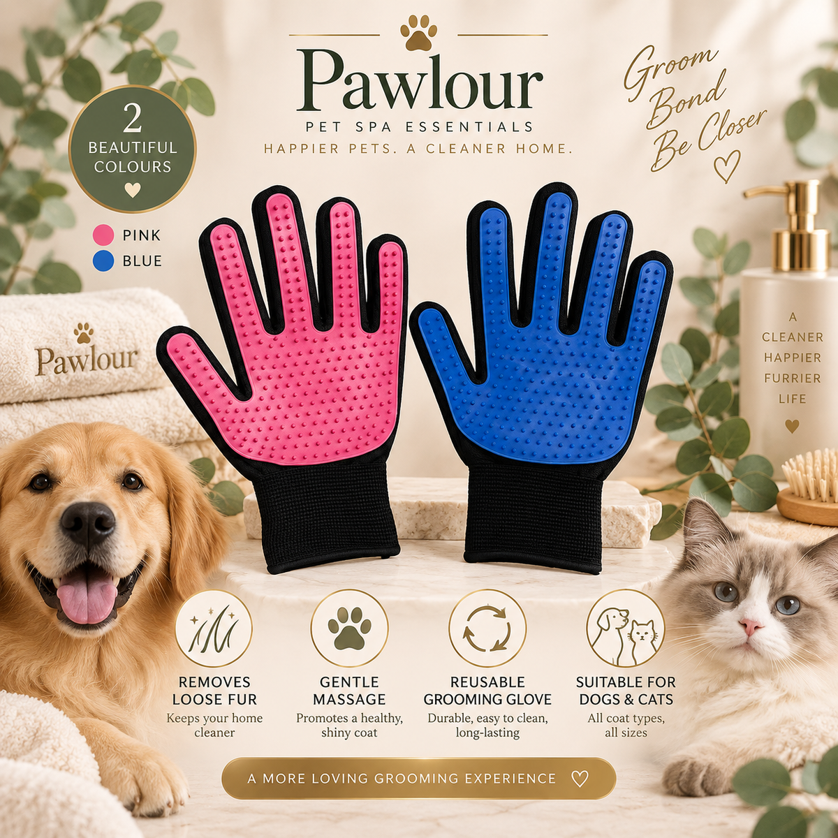 Deshedding Spa Gloves